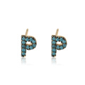 94992 xuping manufacturers wholesale blue turquoise unique letter p 18k gold plated stud earring